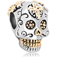 Uniqueen – Abalorio de cráneo de Halloween para regalo- compatible con pulseras Pandora- Chamilia &amp- troll